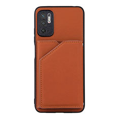 Soft Luxury Leather Snap On Case Cover Y01B for Xiaomi POCO M3 Pro 5G Brown