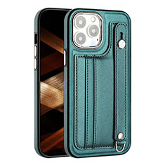 Soft Luxury Leather Snap On Case Cover Y02B for Apple iPhone 13 Pro Green