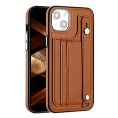 Soft Luxury Leather Snap On Case Cover Y02B for Apple iPhone 15 Plus Brown