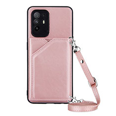Soft Luxury Leather Snap On Case Cover Y02B for Oppo Reno5 Z 5G Rose Gold