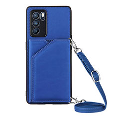Soft Luxury Leather Snap On Case Cover Y02B for Oppo Reno6 Pro 5G India Blue
