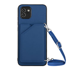 Soft Luxury Leather Snap On Case Cover Y02B for Samsung Galaxy A03 Blue