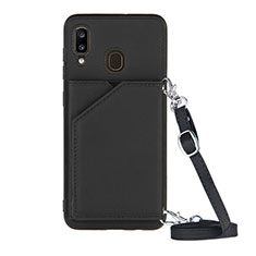 Soft Luxury Leather Snap On Case Cover Y02B for Samsung Galaxy A20 Black