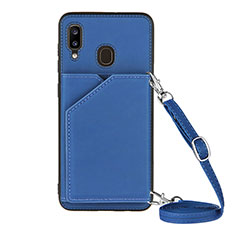 Soft Luxury Leather Snap On Case Cover Y02B for Samsung Galaxy A20 Blue
