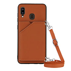 Soft Luxury Leather Snap On Case Cover Y02B for Samsung Galaxy A20 Brown