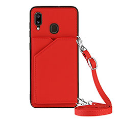 Soft Luxury Leather Snap On Case Cover Y02B for Samsung Galaxy A20 Red