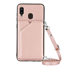 Soft Luxury Leather Snap On Case Cover Y02B for Samsung Galaxy A20 Rose Gold