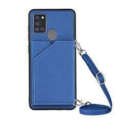 Soft Luxury Leather Snap On Case Cover Y02B for Samsung Galaxy A21s Blue