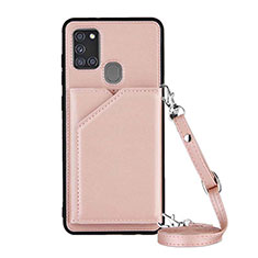 Soft Luxury Leather Snap On Case Cover Y02B for Samsung Galaxy A21s Rose Gold