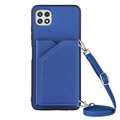Soft Luxury Leather Snap On Case Cover Y02B for Samsung Galaxy A22 5G Blue