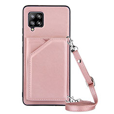 Soft Luxury Leather Snap On Case Cover Y02B for Samsung Galaxy A42 5G Rose Gold