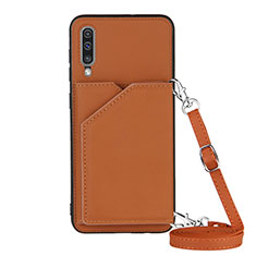 Soft Luxury Leather Snap On Case Cover Y02B for Samsung Galaxy A50 Brown