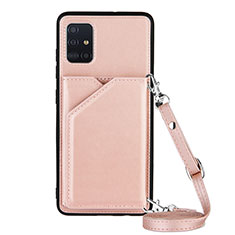 Soft Luxury Leather Snap On Case Cover Y02B for Samsung Galaxy A51 4G Rose Gold