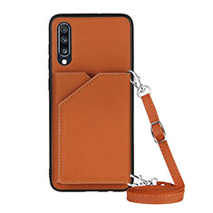 Soft Luxury Leather Snap On Case Cover Y02B for Samsung Galaxy A70S Brown