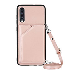 Soft Luxury Leather Snap On Case Cover Y02B for Samsung Galaxy A70S Rose Gold