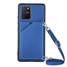 Soft Luxury Leather Snap On Case Cover Y02B for Samsung Galaxy A91 Blue