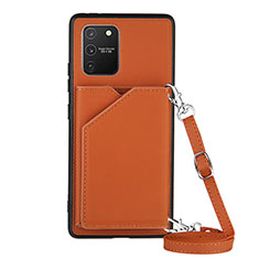 Soft Luxury Leather Snap On Case Cover Y02B for Samsung Galaxy A91 Brown