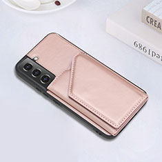 Soft Luxury Leather Snap On Case Cover Y02B for Samsung Galaxy S21 FE 5G Rose Gold