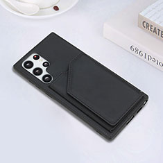 Soft Luxury Leather Snap On Case Cover Y02B for Samsung Galaxy S21 Ultra 5G Black