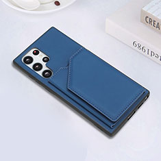 Soft Luxury Leather Snap On Case Cover Y02B for Samsung Galaxy S21 Ultra 5G Blue