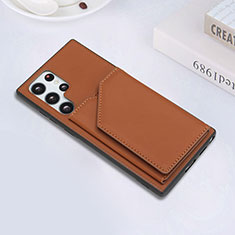 Soft Luxury Leather Snap On Case Cover Y02B for Samsung Galaxy S21 Ultra 5G Brown