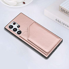 Soft Luxury Leather Snap On Case Cover Y02B for Samsung Galaxy S21 Ultra 5G Rose Gold