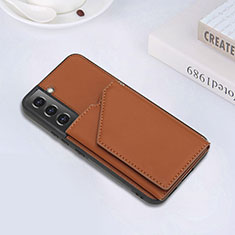 Soft Luxury Leather Snap On Case Cover Y02B for Samsung Galaxy S22 Plus 5G Brown