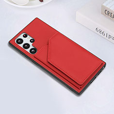 Soft Luxury Leather Snap On Case Cover Y02B for Samsung Galaxy S22 Ultra 5G Red
