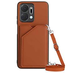Soft Luxury Leather Snap On Case Cover Y03B for Huawei Honor X7a Brown