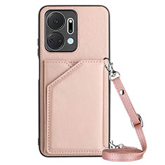 Soft Luxury Leather Snap On Case Cover Y03B for Huawei Honor X7a Rose Gold