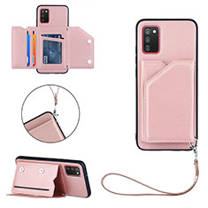 Soft Luxury Leather Snap On Case Cover Y03B for Samsung Galaxy A03s Rose Gold