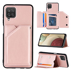 Soft Luxury Leather Snap On Case Cover Y03B for Samsung Galaxy A12 Rose Gold