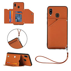 Soft Luxury Leather Snap On Case Cover Y03B for Samsung Galaxy A20 Brown