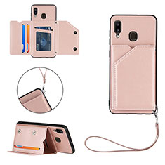 Soft Luxury Leather Snap On Case Cover Y03B for Samsung Galaxy A20 Rose Gold