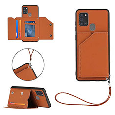 Soft Luxury Leather Snap On Case Cover Y03B for Samsung Galaxy A21s Brown