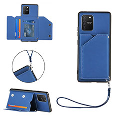 Soft Luxury Leather Snap On Case Cover Y03B for Samsung Galaxy A91 Blue