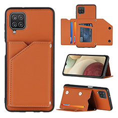 Soft Luxury Leather Snap On Case Cover Y03B for Samsung Galaxy F12 Brown