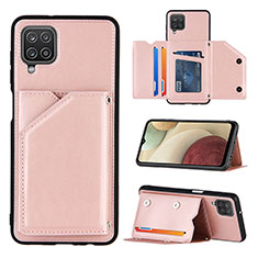 Soft Luxury Leather Snap On Case Cover Y03B for Samsung Galaxy M12 Rose Gold