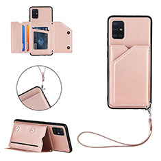Soft Luxury Leather Snap On Case Cover Y03B for Samsung Galaxy M40S Rose Gold