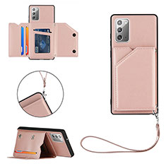 Soft Luxury Leather Snap On Case Cover Y03B for Samsung Galaxy Note 20 5G Rose Gold