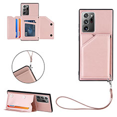 Soft Luxury Leather Snap On Case Cover Y03B for Samsung Galaxy Note 20 Ultra 5G Rose Gold