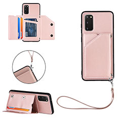 Soft Luxury Leather Snap On Case Cover Y03B for Samsung Galaxy S20 5G Rose Gold