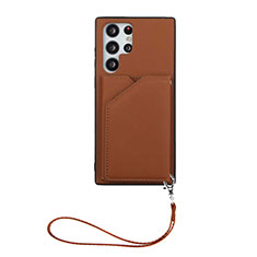 Soft Luxury Leather Snap On Case Cover Y03B for Samsung Galaxy S21 Ultra 5G Brown