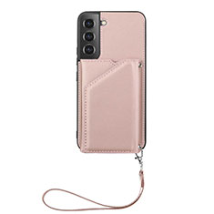 Soft Luxury Leather Snap On Case Cover Y03B for Samsung Galaxy S22 5G Rose Gold