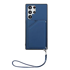 Soft Luxury Leather Snap On Case Cover Y03B for Samsung Galaxy S22 Ultra 5G Blue