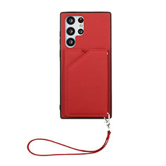 Soft Luxury Leather Snap On Case Cover Y03B for Samsung Galaxy S22 Ultra 5G Red