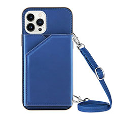 Soft Luxury Leather Snap On Case Cover Y04B for Apple iPhone 13 Pro Blue