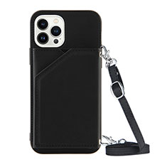 Soft Luxury Leather Snap On Case Cover Y04B for Apple iPhone 13 Pro Max Black