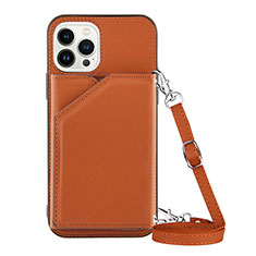 Soft Luxury Leather Snap On Case Cover Y04B for Apple iPhone 13 Pro Max Brown