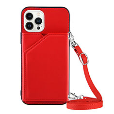 Soft Luxury Leather Snap On Case Cover Y04B for Apple iPhone 13 Pro Max Red
